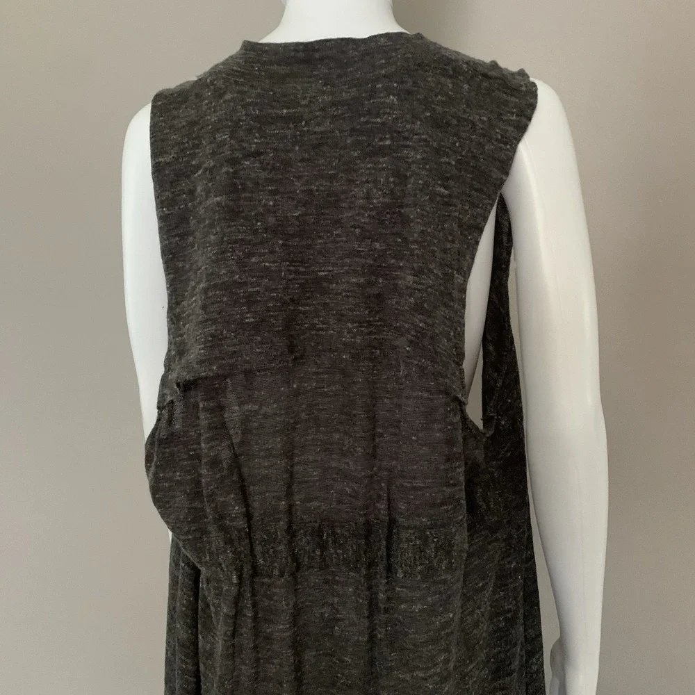 Free People Long Cardigan SWEATER VEST SHIRT‎ TOP Duster Trench Knit Grey SZ-M